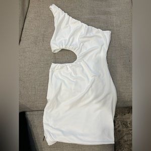 One shoulder white mini dress